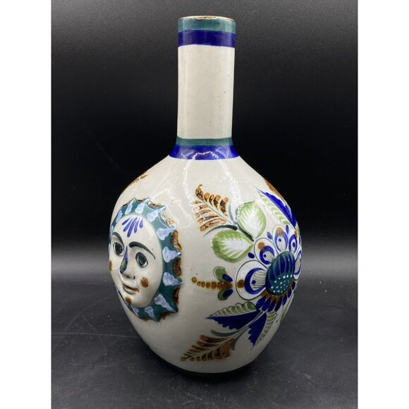 Erandi Tonala Tequila Tumble Up Folk Art Jug Sun Face Florals 11.5” Ceramic - Picture 3 of 14